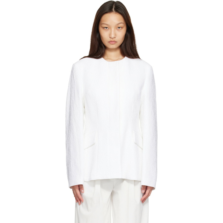 Photo: TOTEME White Jacquard Cotton Blazer
