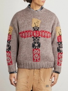 KAPITAL - Peckish Totem Pole Intarsia Wool Sweater - Gray