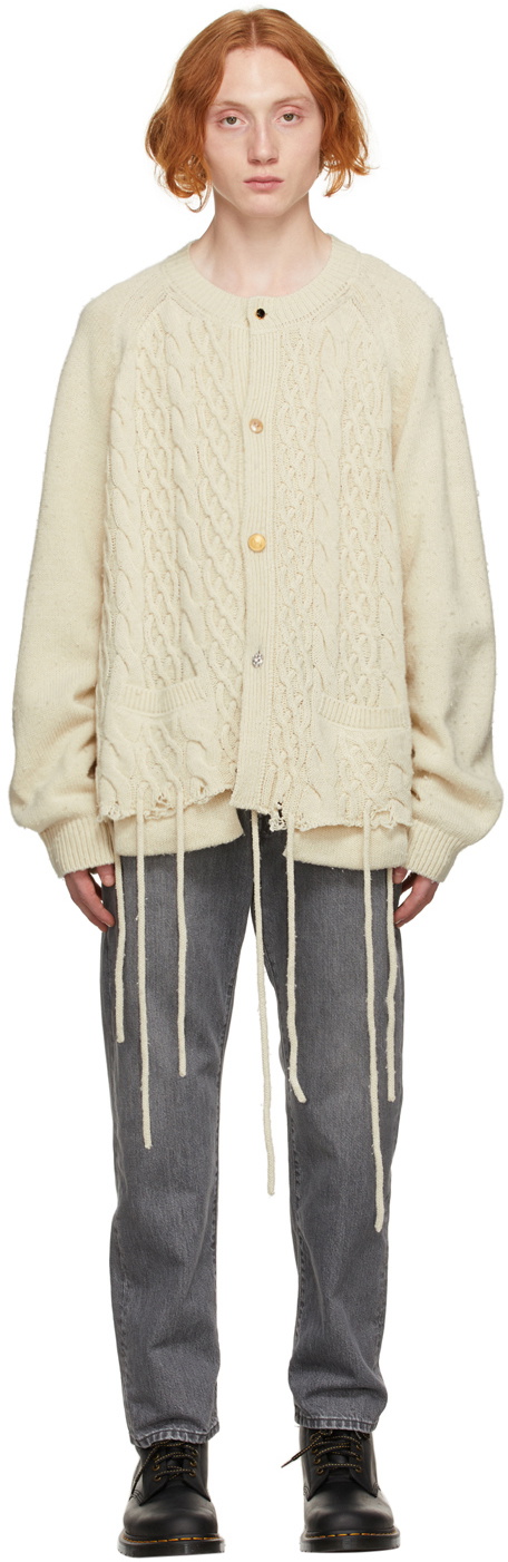 Doublet Beige Recycled Wool Cable Knit Cardigan Doublet