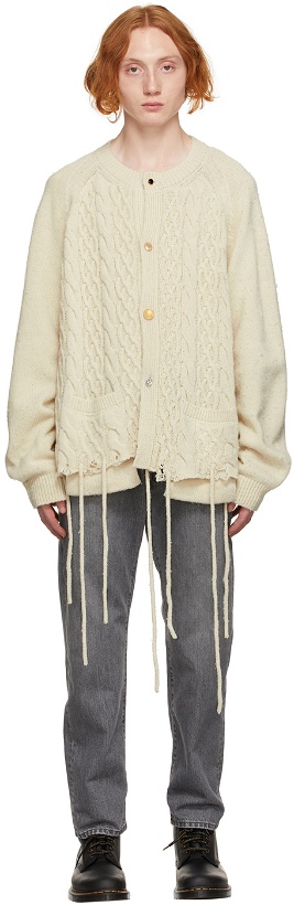 Photo: Doublet Beige Recycled Wool Cable Knit Cardigan