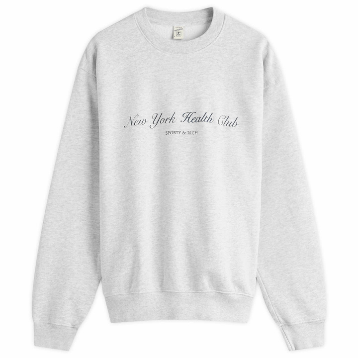 Photo: Sporty & Rich Women's NY Health Club Sweatshirt in Heather Grey/Navy