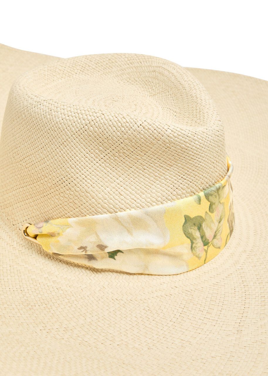 Zimmermann Scarf-embellished Straw sun hat Multi Floral