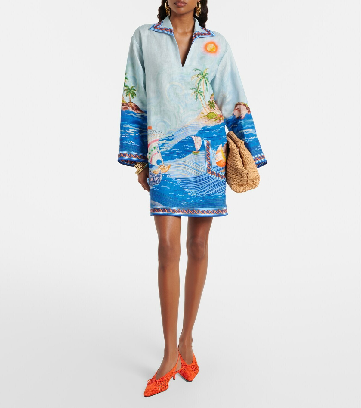 Alémais Island printed linen minidress