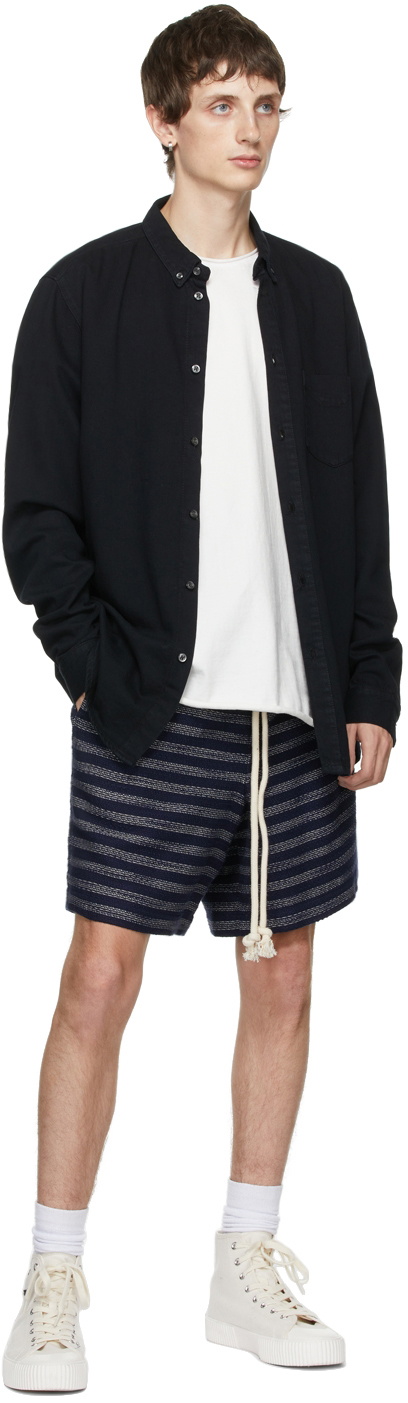 COMMAS Blue Linen Textured Long Shorts Commas