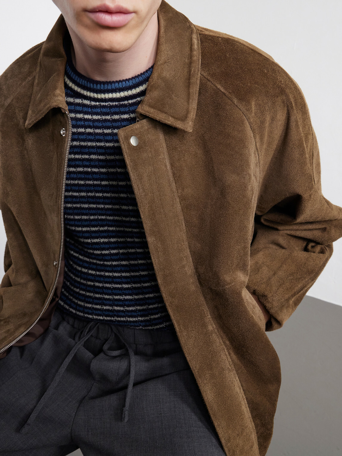Graphpaper - Rib-Trimmed Suede Blouson Jacket - Brown