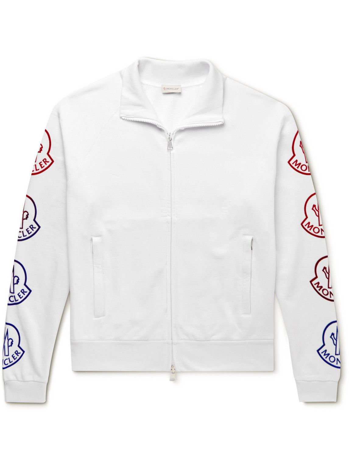 Moncler - Logo-Flocked Cotton-Jersey Zip-Up Sweatshirt - White Moncler