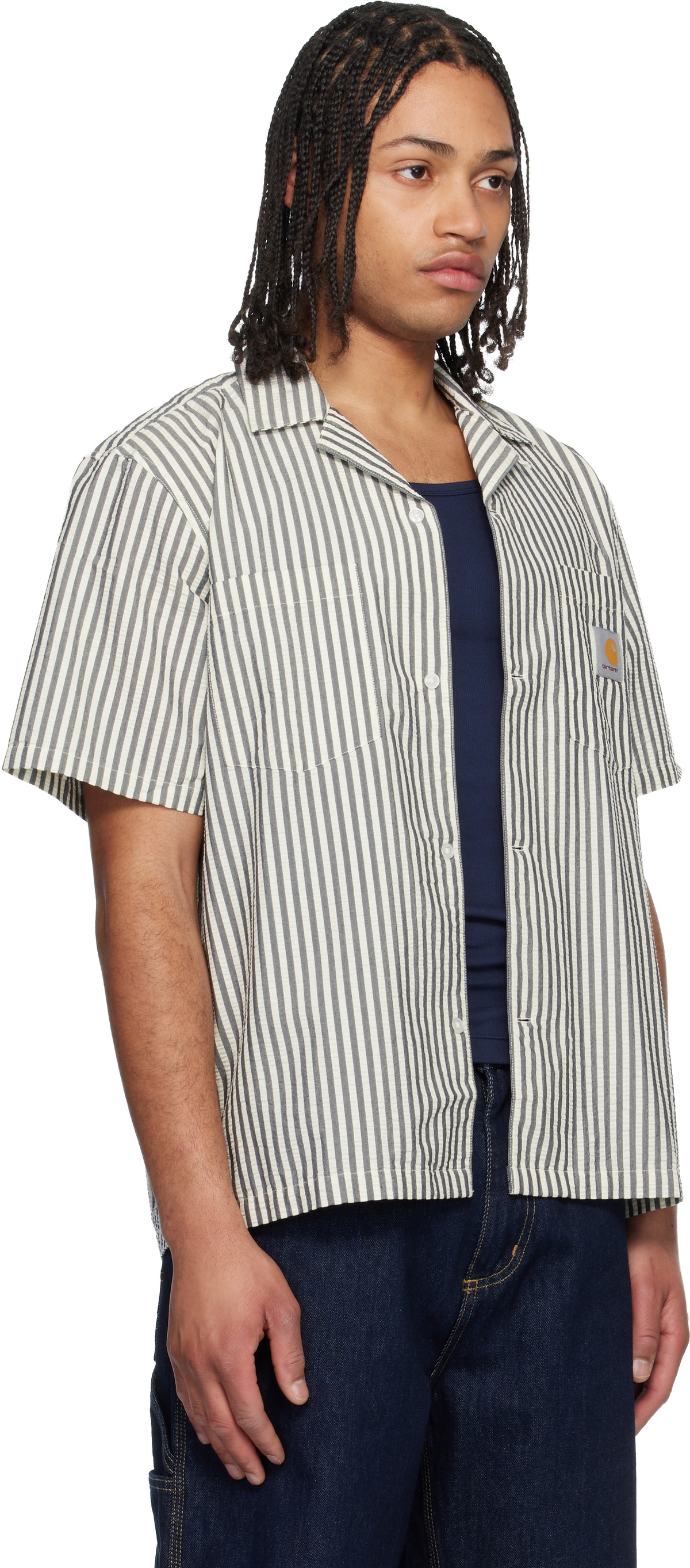 Carhartt Work In Progress Black & White Short Sleeve Leavel Stripe Shirt
