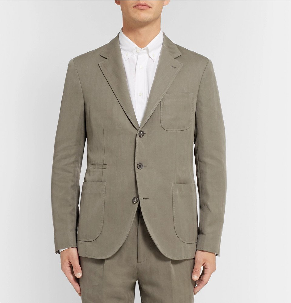 BRUNELLO CUCINELLI Double-Breasted Herringbone Linen Suit Jacket for Men