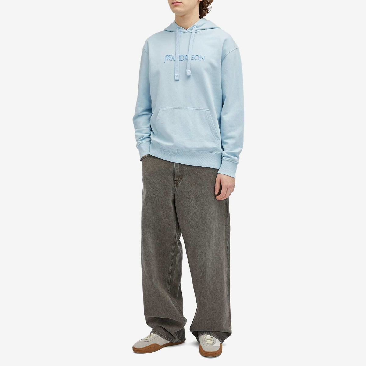 JW Anderson Men's Logo Embroidery Hoodie in Pale Blue