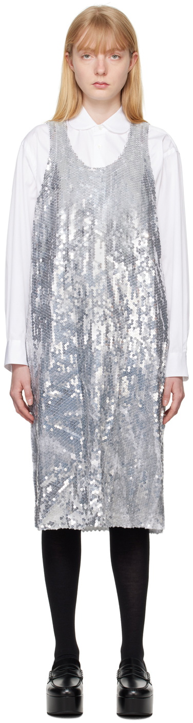 Black Comme des Garçons Silver Sequin Midi Dress