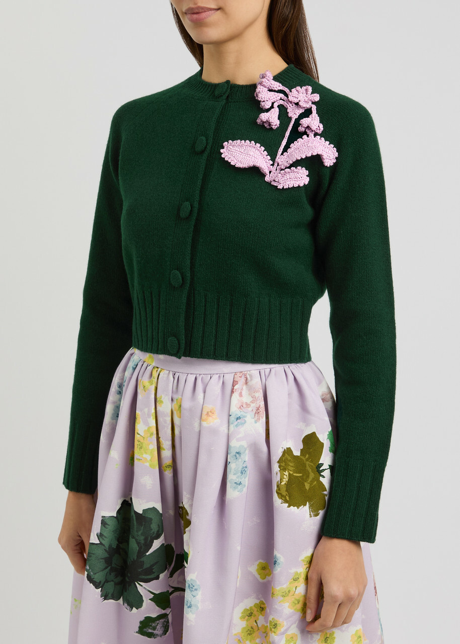 トップス FLOWER  RRL APPLIQUED WOOL CARDIGAN Vintage Embroidered Lace Roses Appliqued Sweater - Size