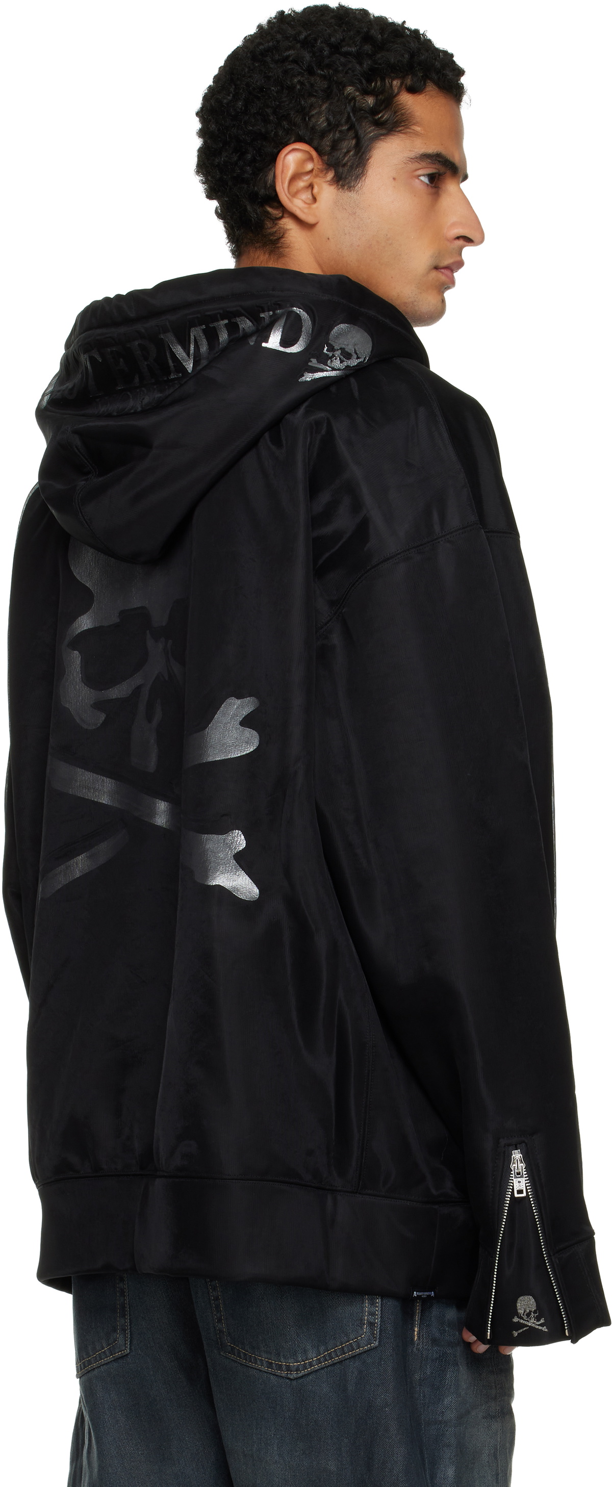 MASTERMIND WORLD Black Sheer Layered Zip-Up Jacket