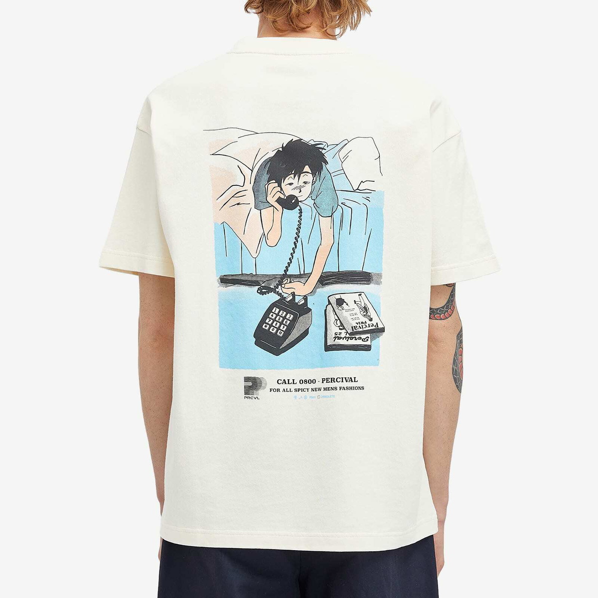Percival Men's Call 0800 Long Sleeve T-Shirt in Ecru