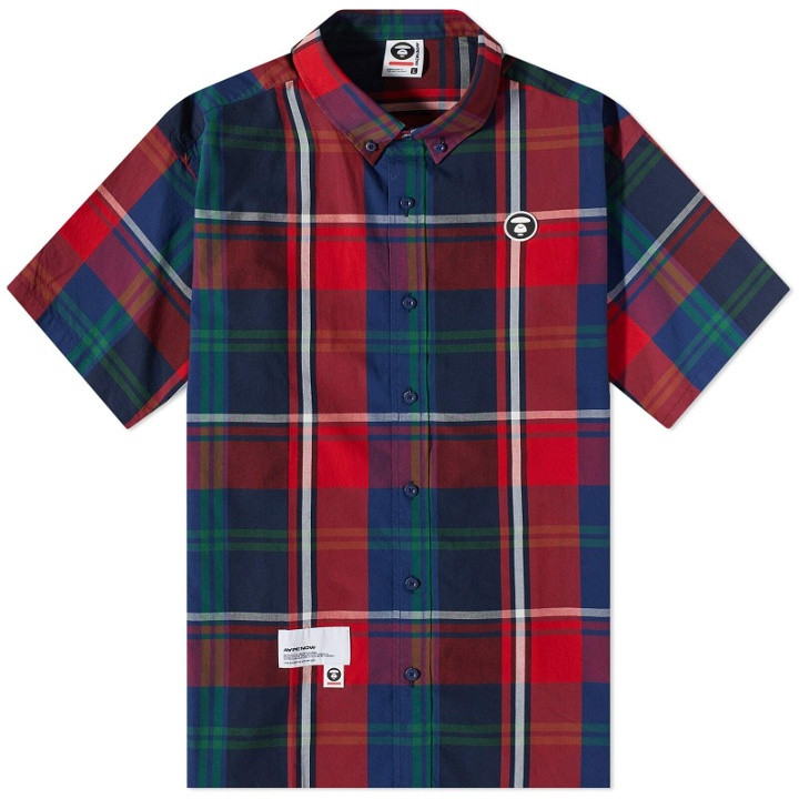 Photo: Men's AAPE Short Sleeve Now Shirt in Red Madras