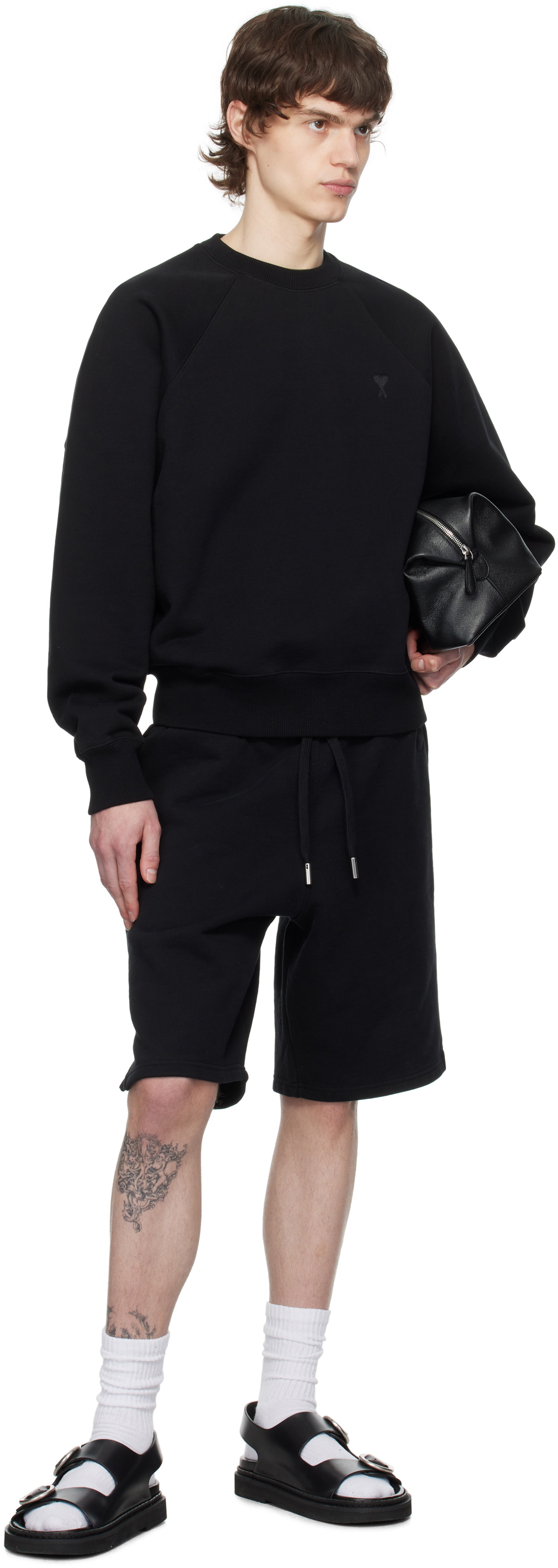 AMI Paris Black Cotton Tonal Ami de Coeur Sweatshirt