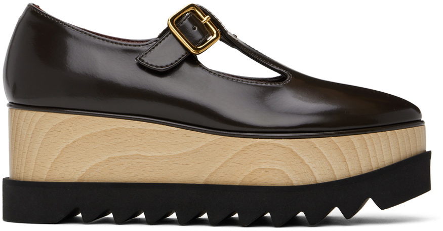 Stella McCartney Brown Sneak-Elyse T-Bar Platform Mary Jane Loafers