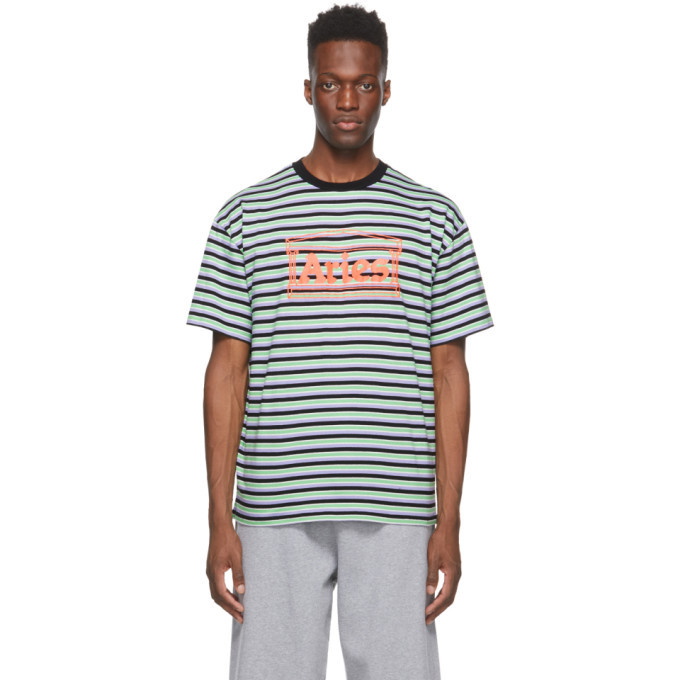 Photo: Aries Multicolor Striped Temple T-Shirt