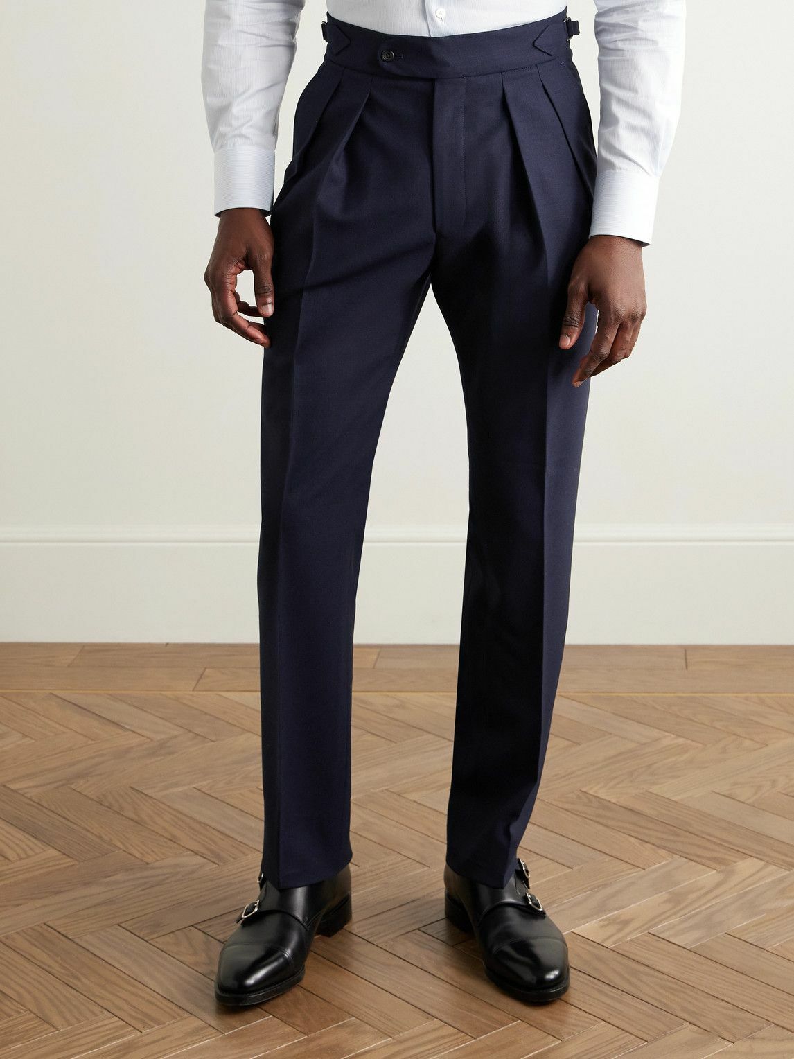 Richard James - Hepworth Slim-Fit Pleated Wool-Crepe Suit Trousers - Blue