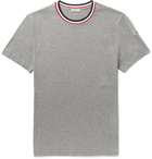 Moncler - Logo-Appliquéd Stripe-Trimmed Mélange Cotton-Jersey T-Shirt - Gray