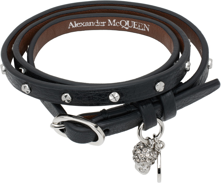 Photo: McQueen Black Hammered Studs Double-Wrap Bracelet