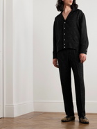 SECOND / LAYER - Straight-Leg Floral-Jacquard Drawstring Trousers - Black