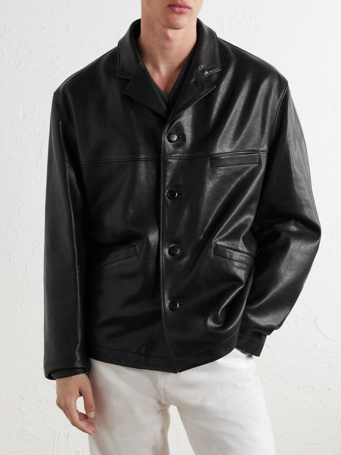LEMAIRE - Paneled Leather Jacket - Black