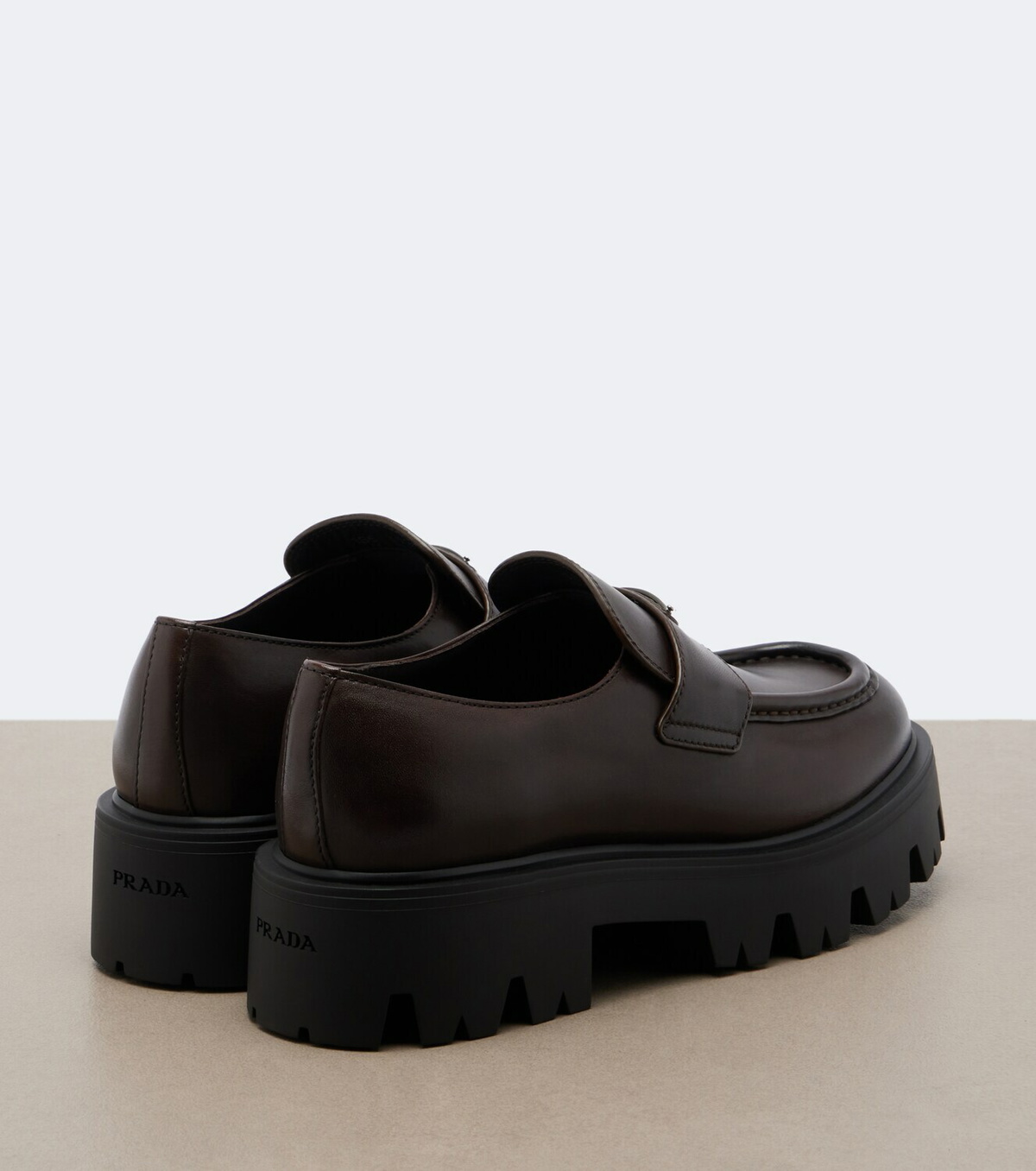 Prada Logo leather platform loafers
