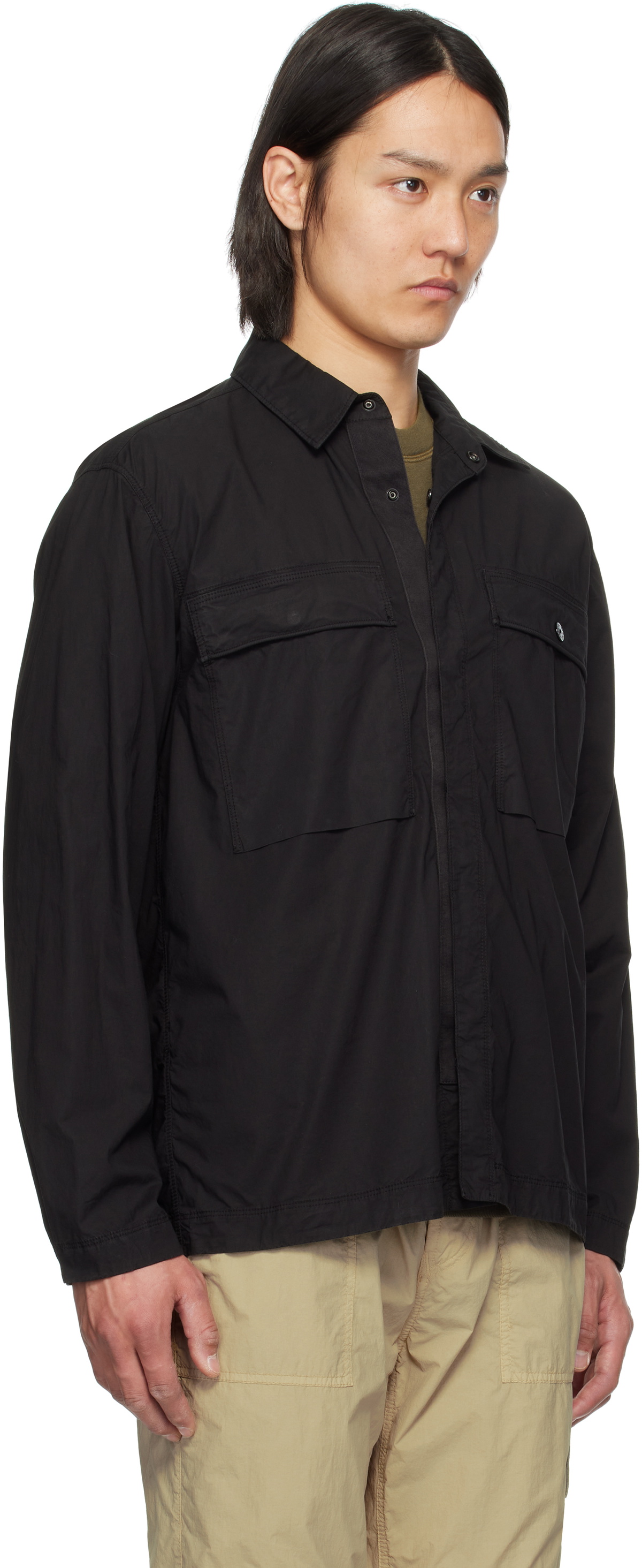Stone Island Black Stretch Cotton Tela Paracadute Shirt Stone Island