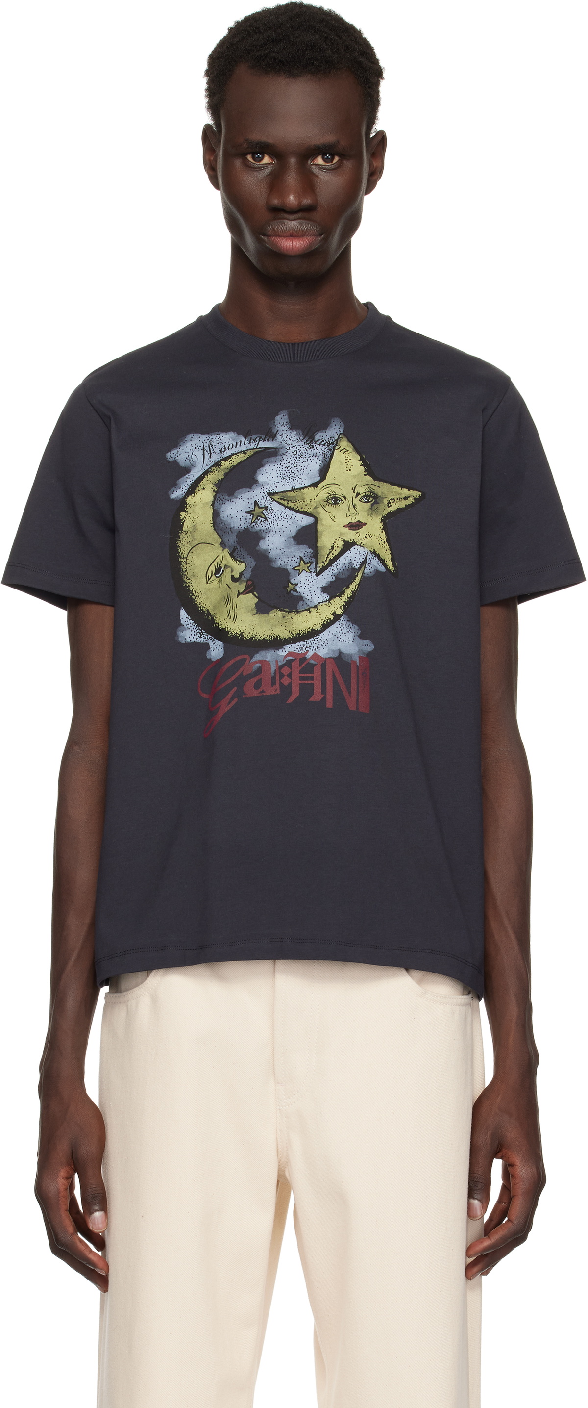 GANNI Black Basic Jersey Moonlight Relaxed T-shirt GANNI