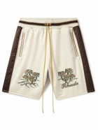 Rhude - Straight-Leg Logo-Embroidered Striped Satin Shorts - White