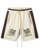Rhude - Straight-Leg Logo-Embroidered Striped Satin Shorts - White