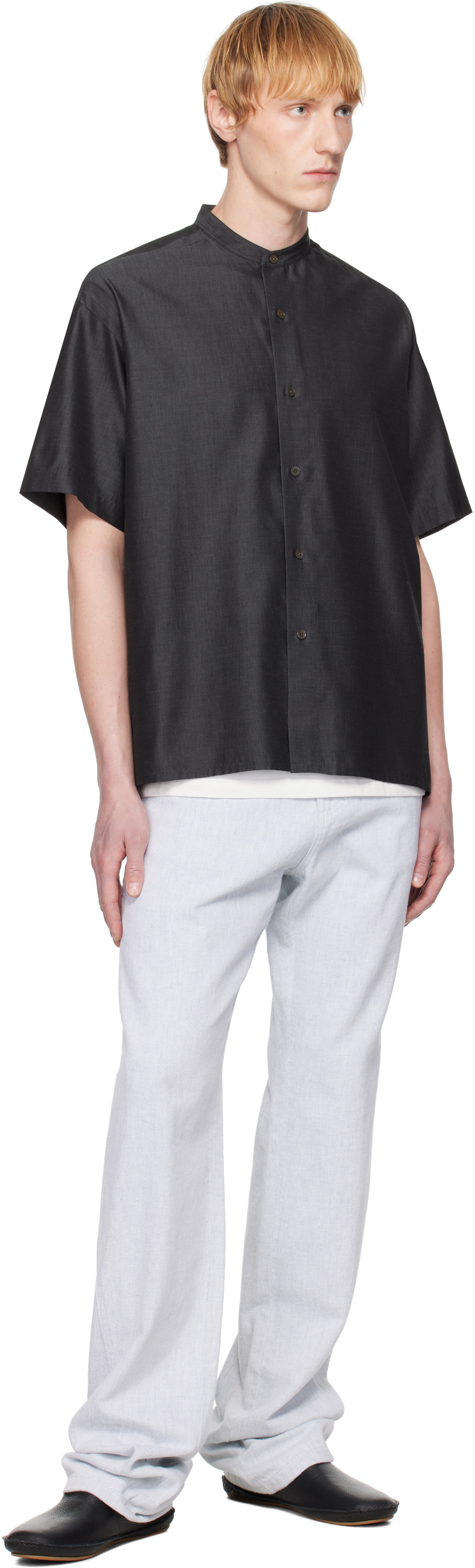 YLÈVE Gray Silk Chambray Shirt