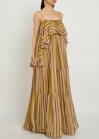 Zimmermann Rebellion Bohemian Striped Ruffled Chiffon Maxi Dress Multicoloured 1