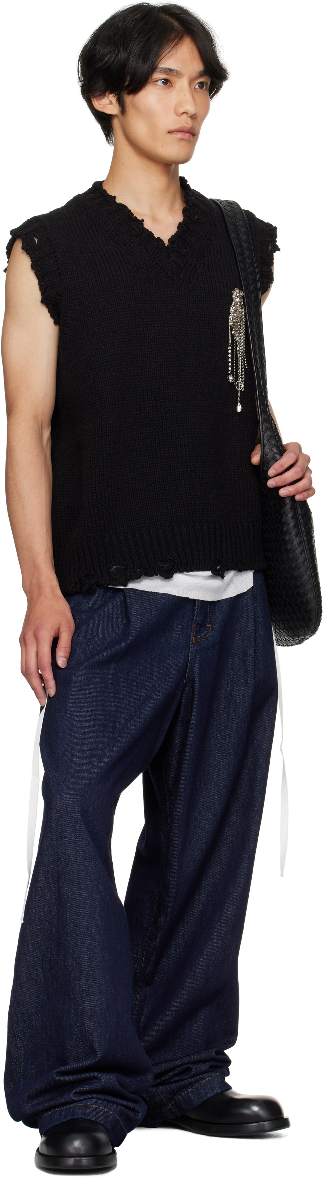 McQueen Black Patch Embroidery Distressed Vest
