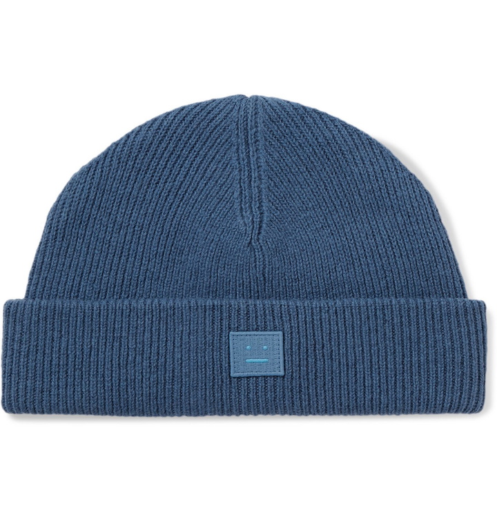 Photo: ACNE STUDIOS - Logo-Appliquéd Ribbed Wool Beanie - Blue