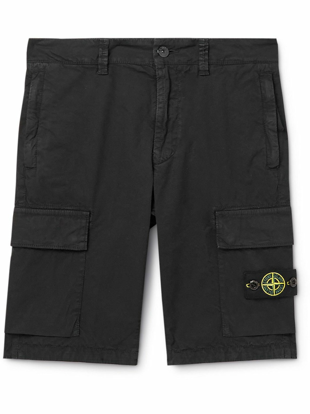 Photo: Stone Island Junior - Age 14 Logo-Appliquéd Stretch-Cotton Canvas Cargo Shorts - Black