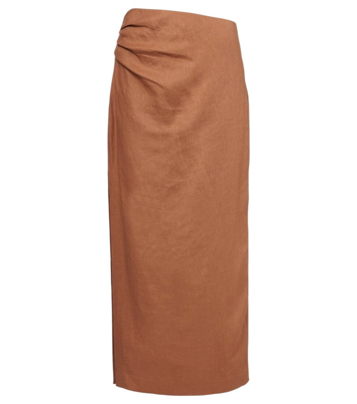 Photo: SIR Asymmetric ruched linen midi skirt