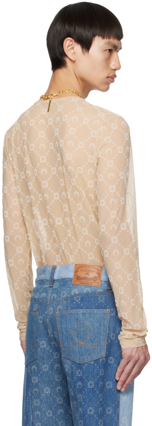 Marine Serre Beige Moonogram Long Sleeve T-Shirt Marine Serre