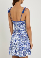 Alice + Olivia Glinda Printed Linen-blend Mini Dress Blue And White