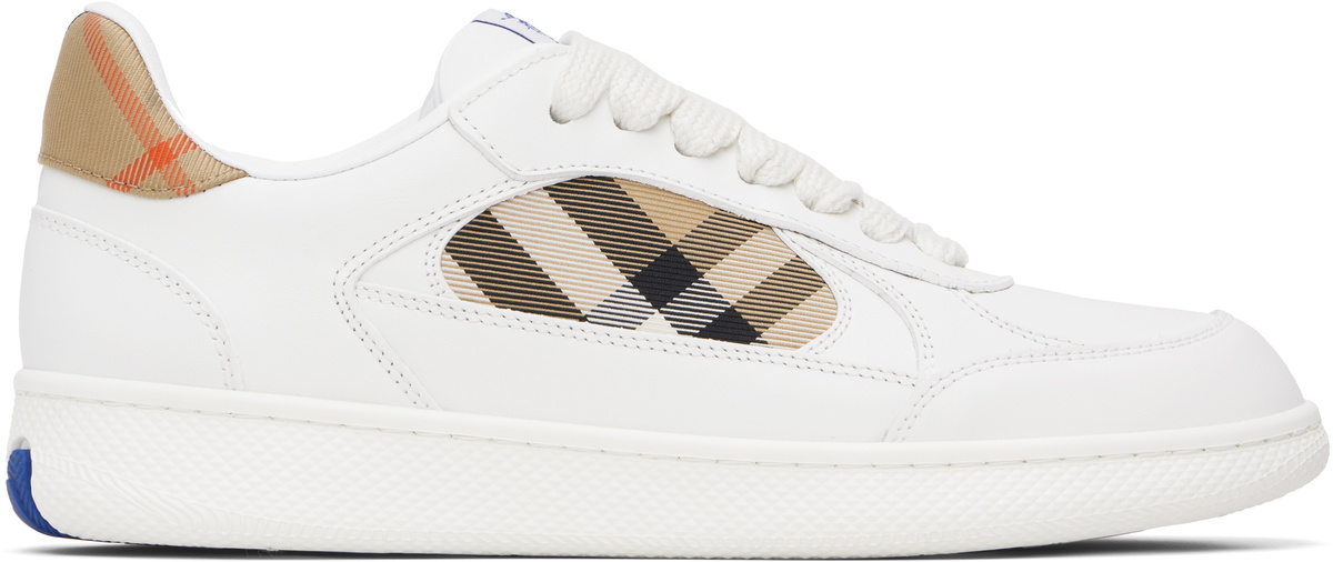 Burberry White Leather and Check Terrace Sneakers​