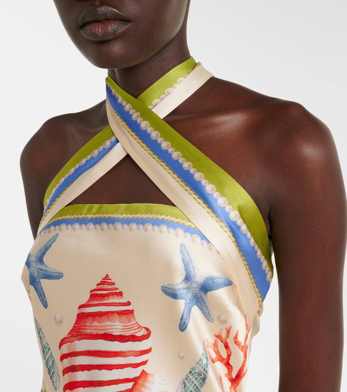 Retrofête Cable printed silk-blend halterneck dress
