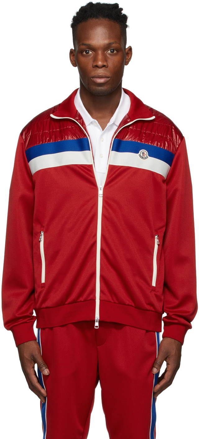 Photo: Moncler Red Insulated 3 Stripe Mixed Jacket