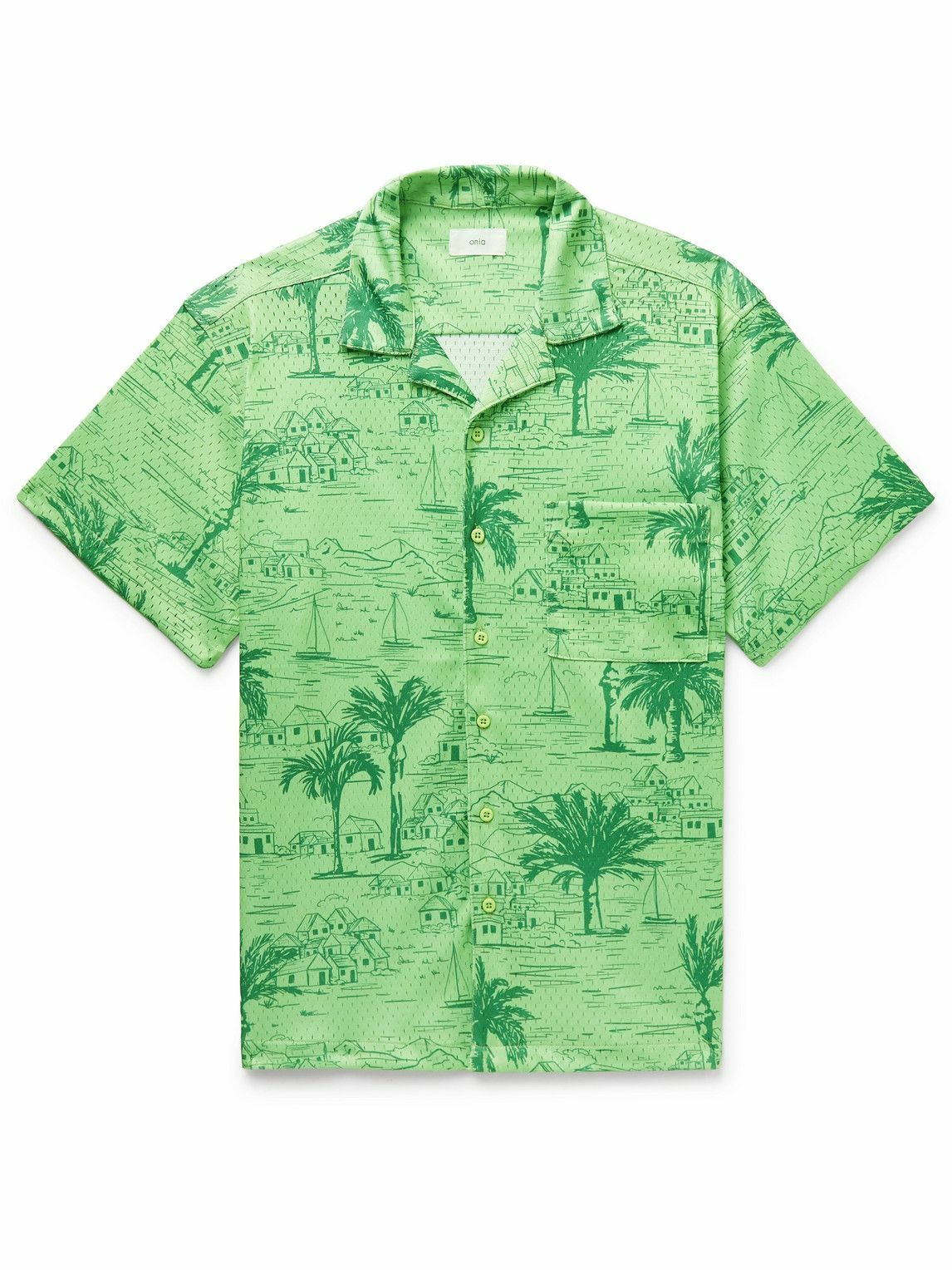 Onia - Air Camp-Collar Printed Mesh Shirt - Green Onia