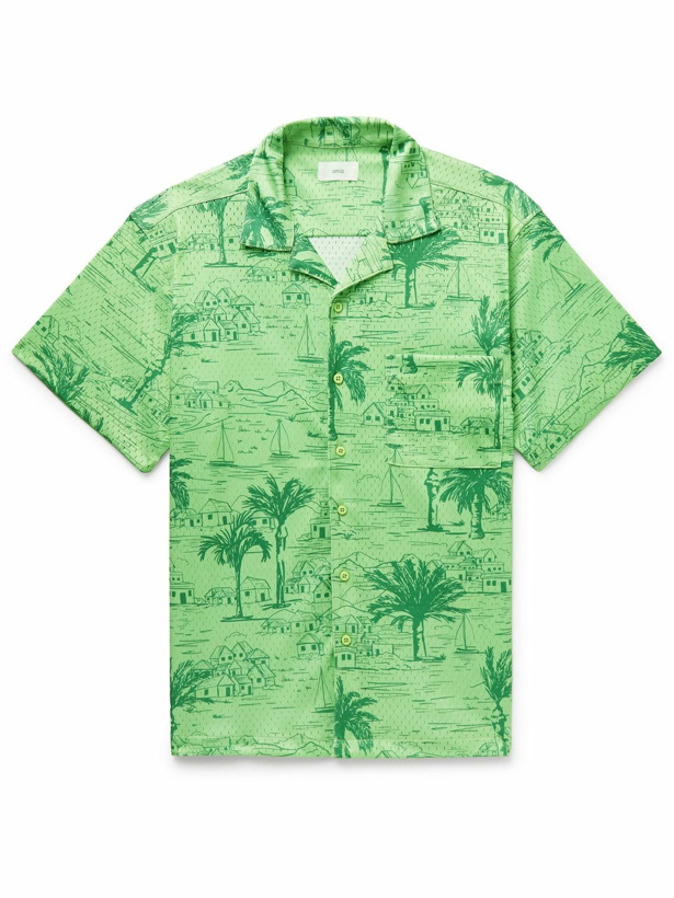 Photo: Onia - Air Camp-Collar Printed Mesh Shirt - Green