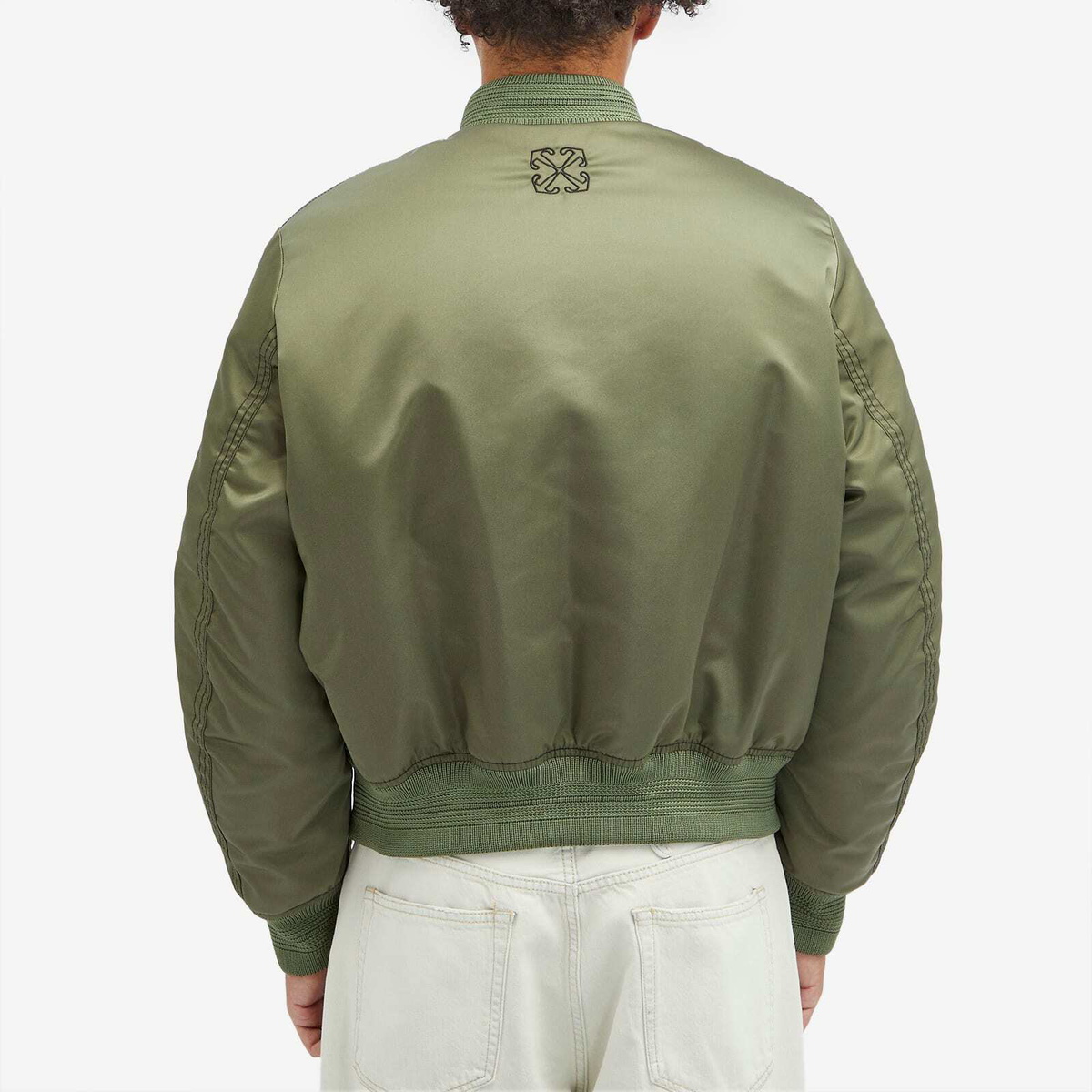 Off-White Men's Contrast Stitch Nylon Bomber Jacket in Green