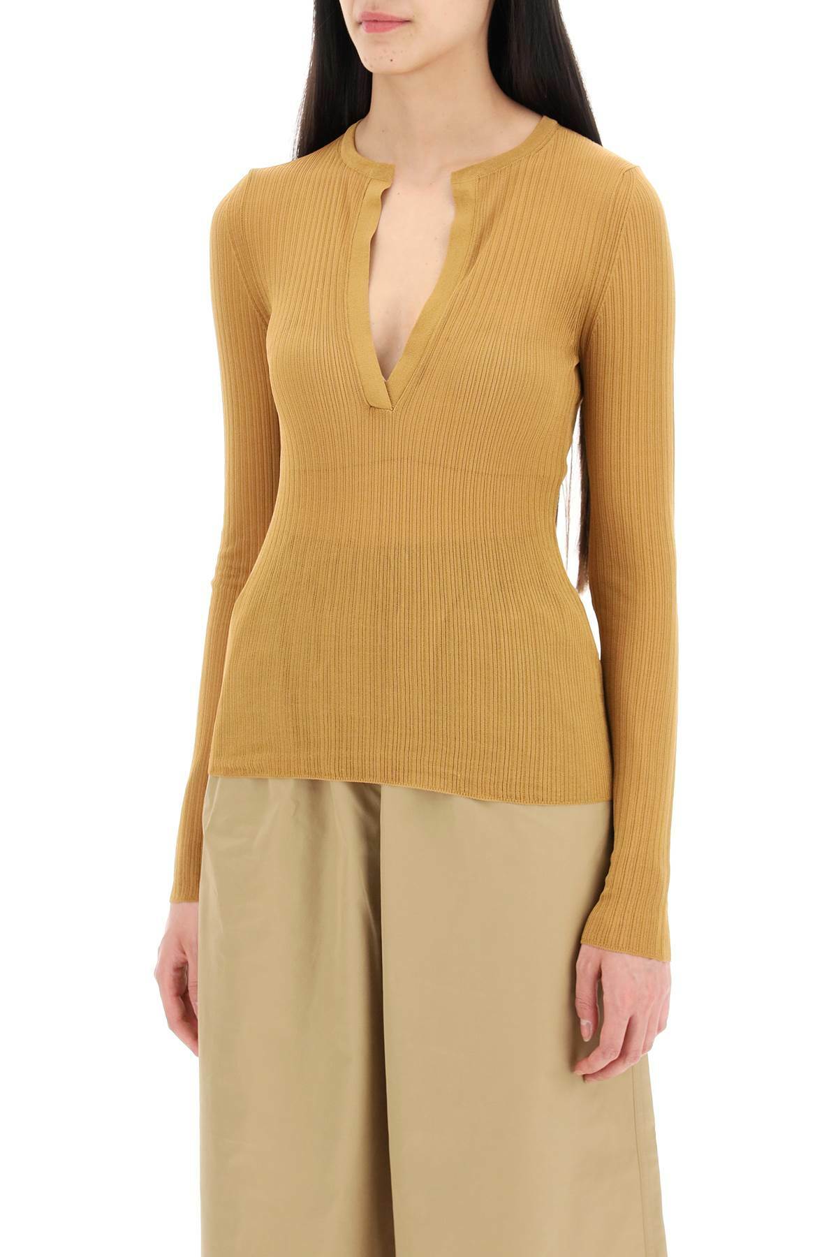 MAX MARA long-sleeved ribbed knit top for men Brown