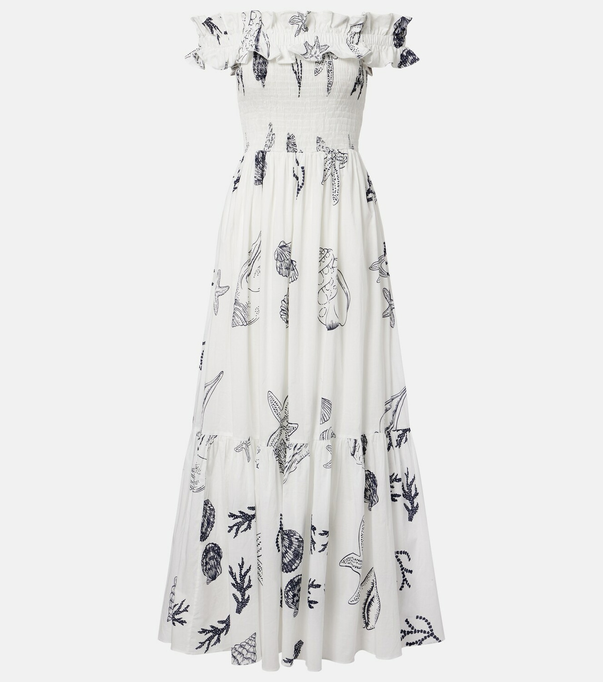 Poupette St Barth Suzanne shirred cotton muslin maxi dress