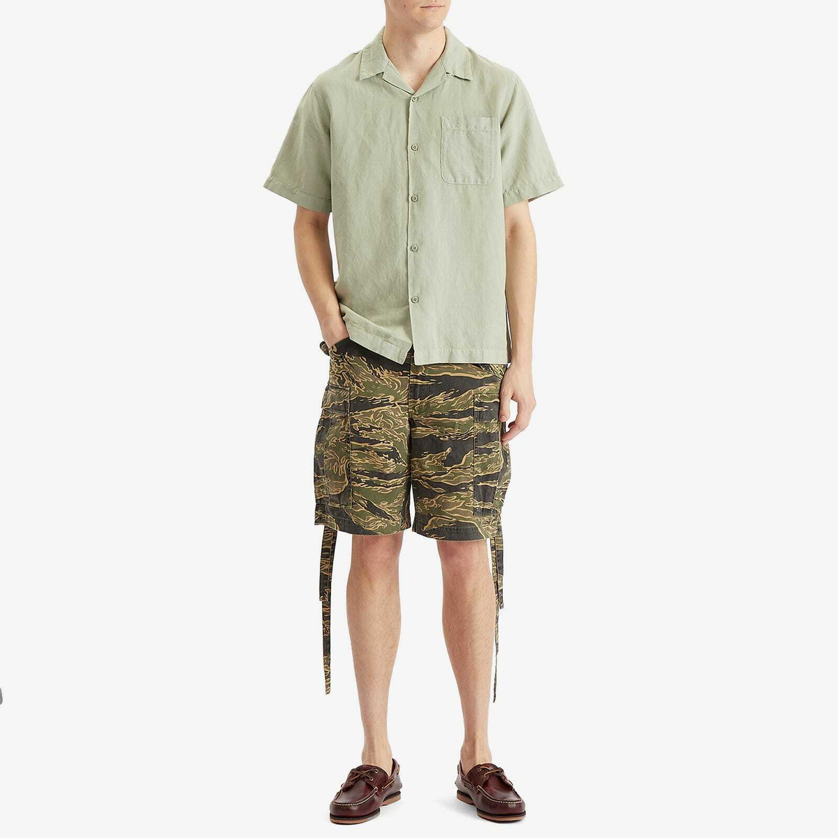 Maharishi Men's Tiger Camo Loose Cargo Shorts in Mint Gold