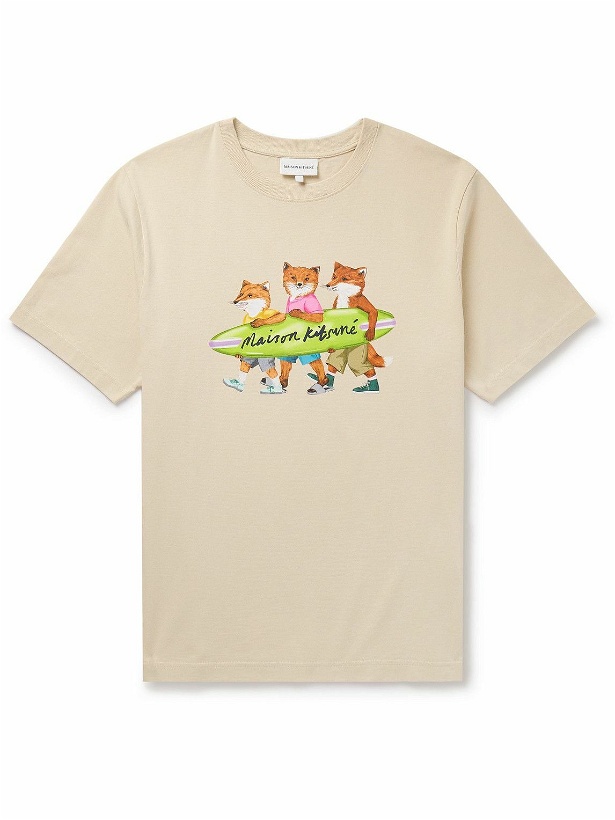 Photo: Maison Kitsuné - Surfing Foxes Logo-Print Cotton-Jersey T-Shirt - Neutrals