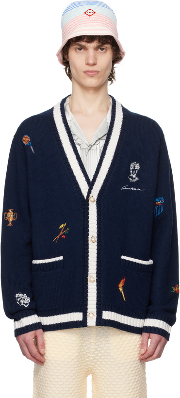 Photo: Casablanca Navy Cashmere Embroidered Cardigan